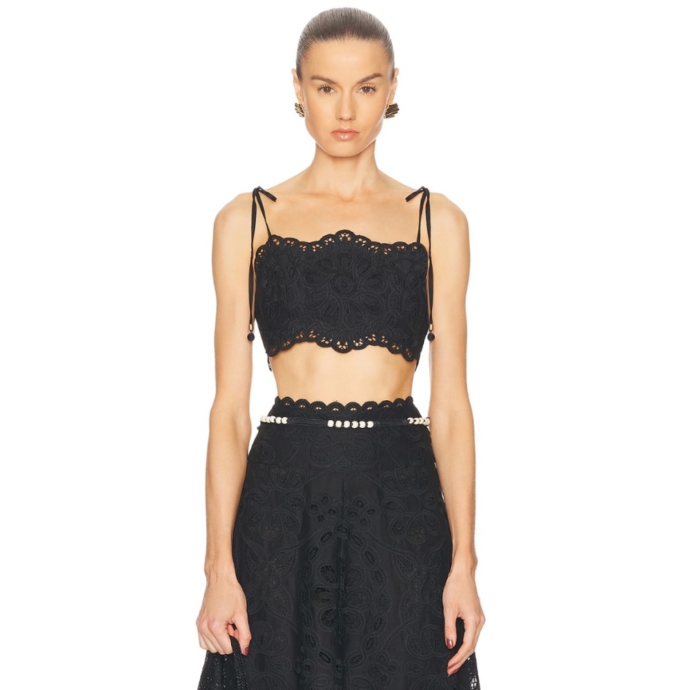 Zimmermann Rhiannon embellished cropped cotton-lace top size 4